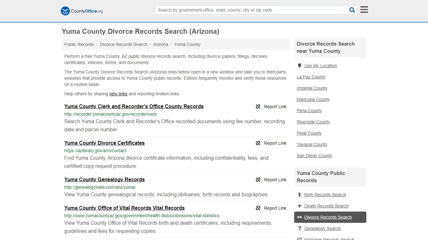 Yuma County Divorce Records Search (Arizona) - County Office